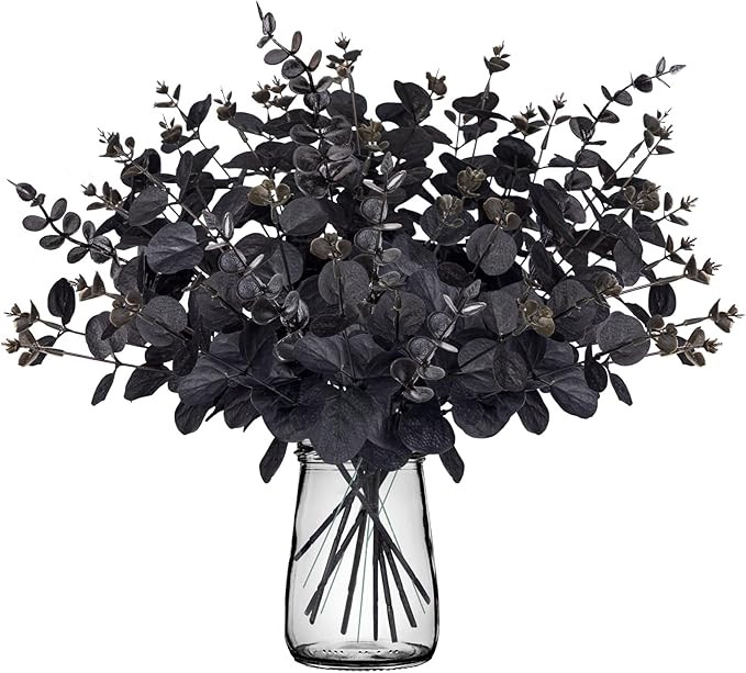 20PCS Black Halloween Decor Artificial Flowers Bulk - Eucalyptus Stems Branches Decorations for T... | Amazon (US)