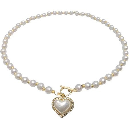 Pearl Necklaces for Women，6mm Faux Pearl Necklace，14K Gold Plated Heart Pearl Necklace Fashion Acces | Walmart (US)