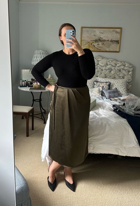 So happy with this midi skirt and black heels, perfect pieces for fall (and both under $150 each.) 
Took my true size in both. 

Black ribbed top is old but linking similar options  