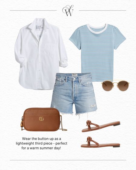 Easy warm weather outfit idea! I love using button ups as a lightweight third piece in the summer! And these AGOLDE Parker shorts are best sellers!

#LTKStyleTip #LTKOver40 #LTKSeasonal