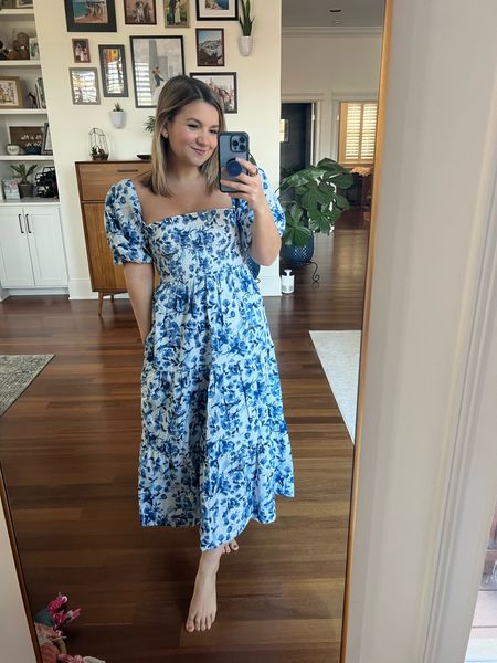 25% off Abercrombie!
Smocked printed midi dress - size XS
Petite sizing would have been a little better but this still works! You can also pull the sleeves off the shoulder for another look too!

#LTKunder100 #LTKSeasonal #LTKSale