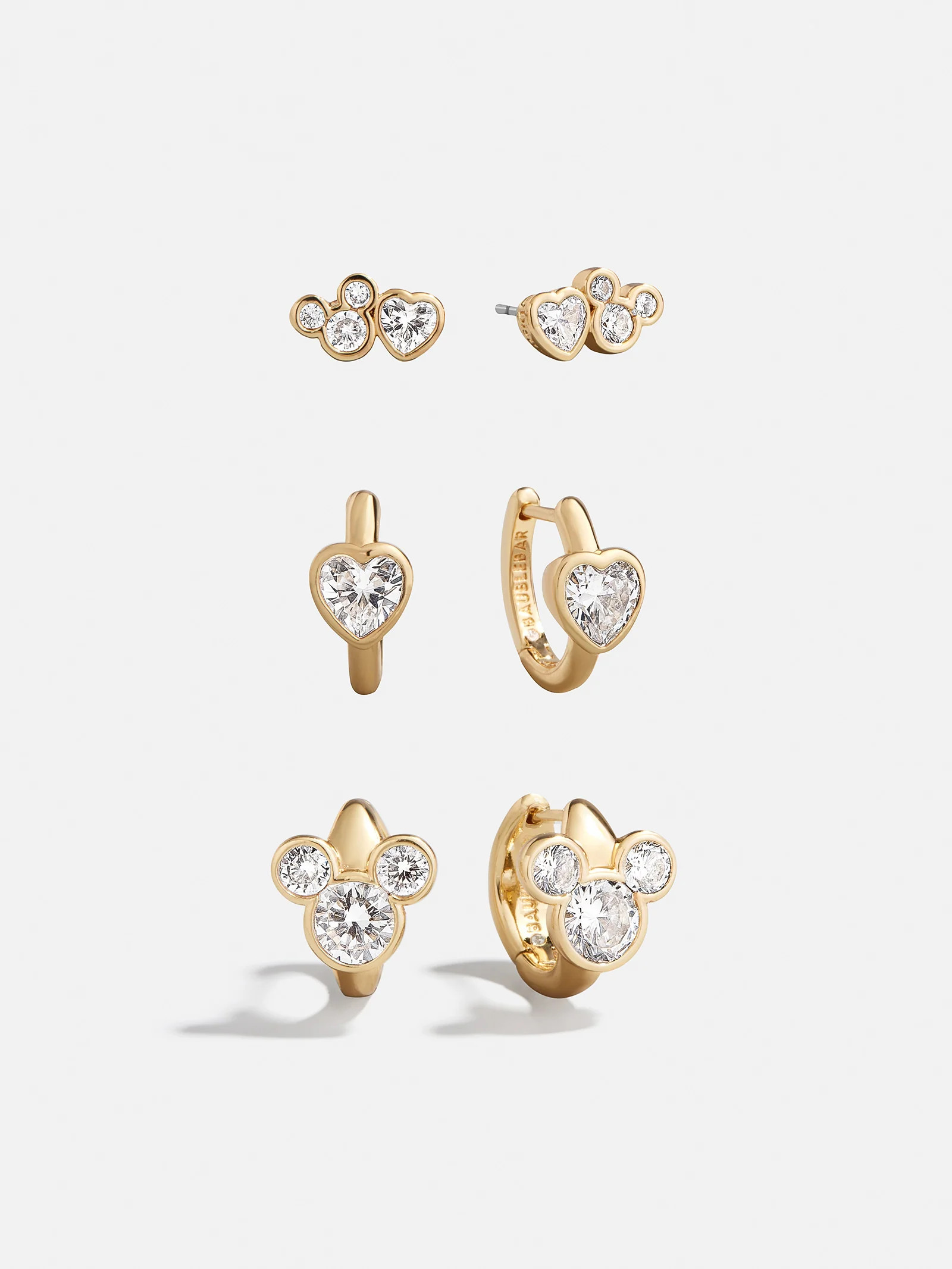 Disney Mickey Mouse & Heart Earring Set - Gold/Pavé | BaubleBar