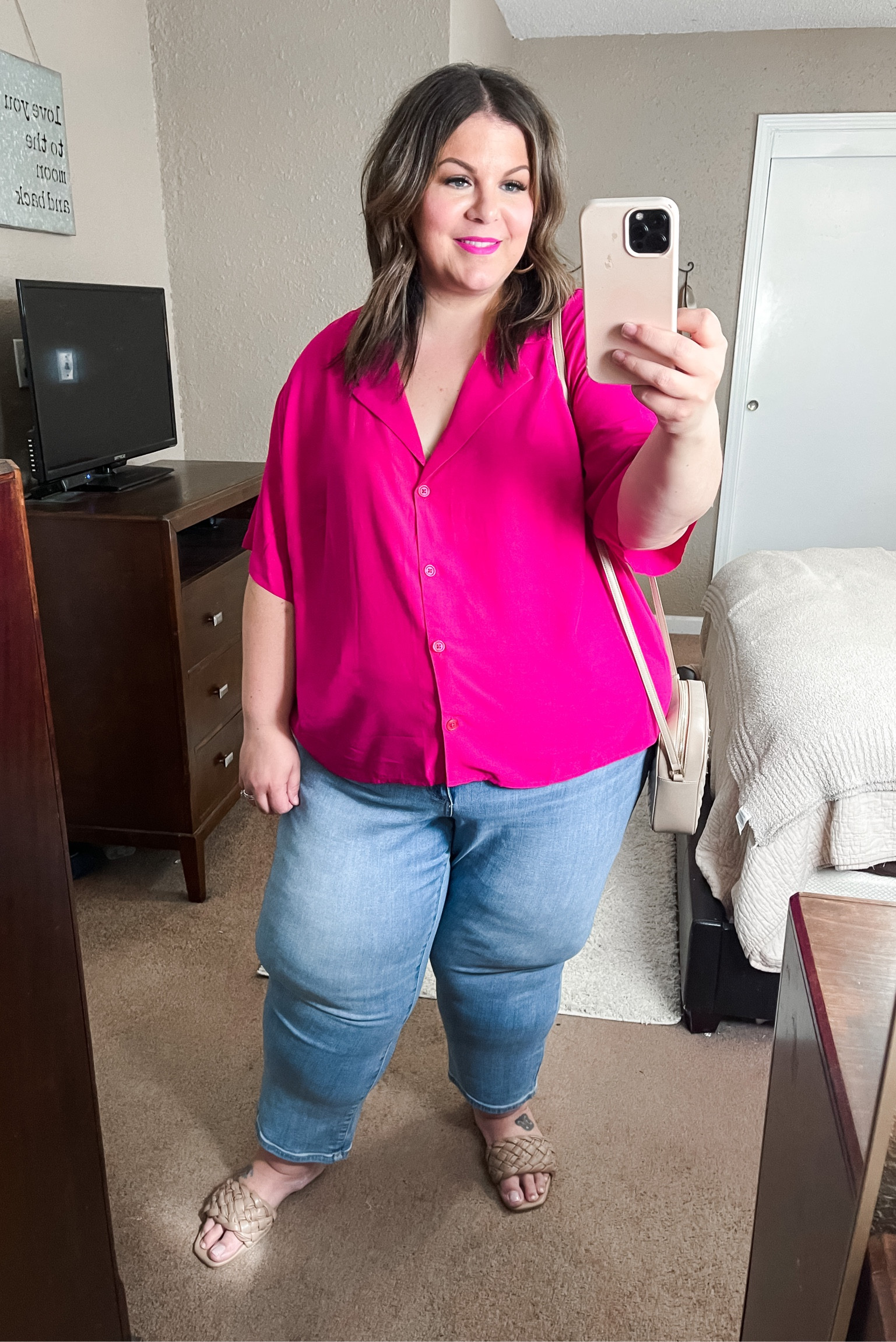 Plus size Target outfit! Wearing my favorite plus size straight leg jeans in a 26 - run true to size. This plus size camp shirt runs true to size and would also be perfect for plus size workwear for summer! These shirts also have matching pants that I’ll link here, too. Sandals - 12W. 

#LTKFind #LTKunder50 #LTKcurves