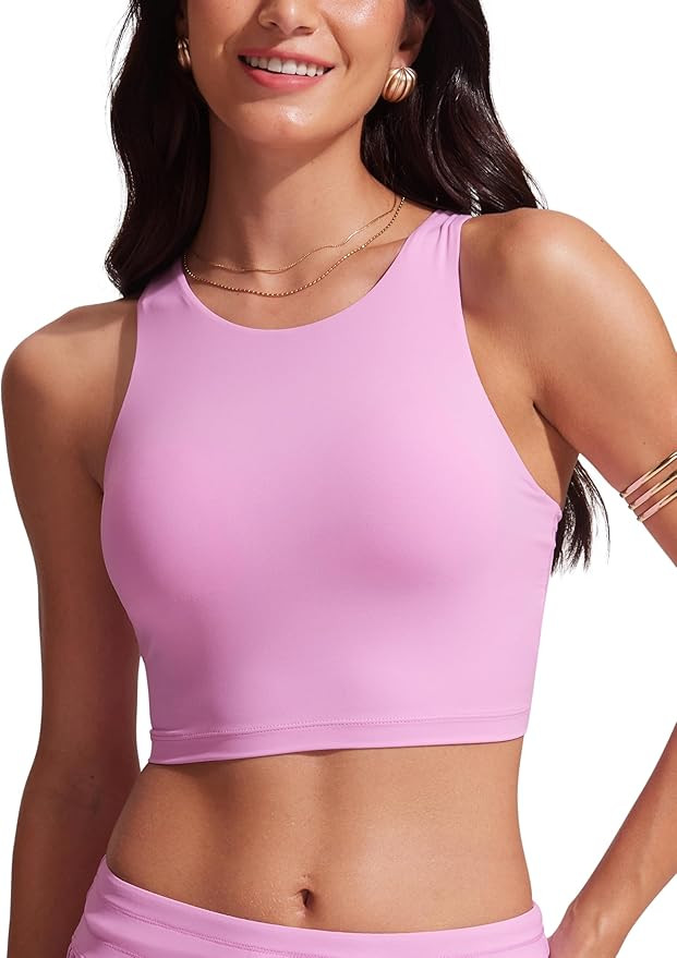 CRZ YOGA Womens Racerback Bikini Tops Quick Dry High Neck Modest Swimsuit Padded Sports Bathing S... | Amazon (US)