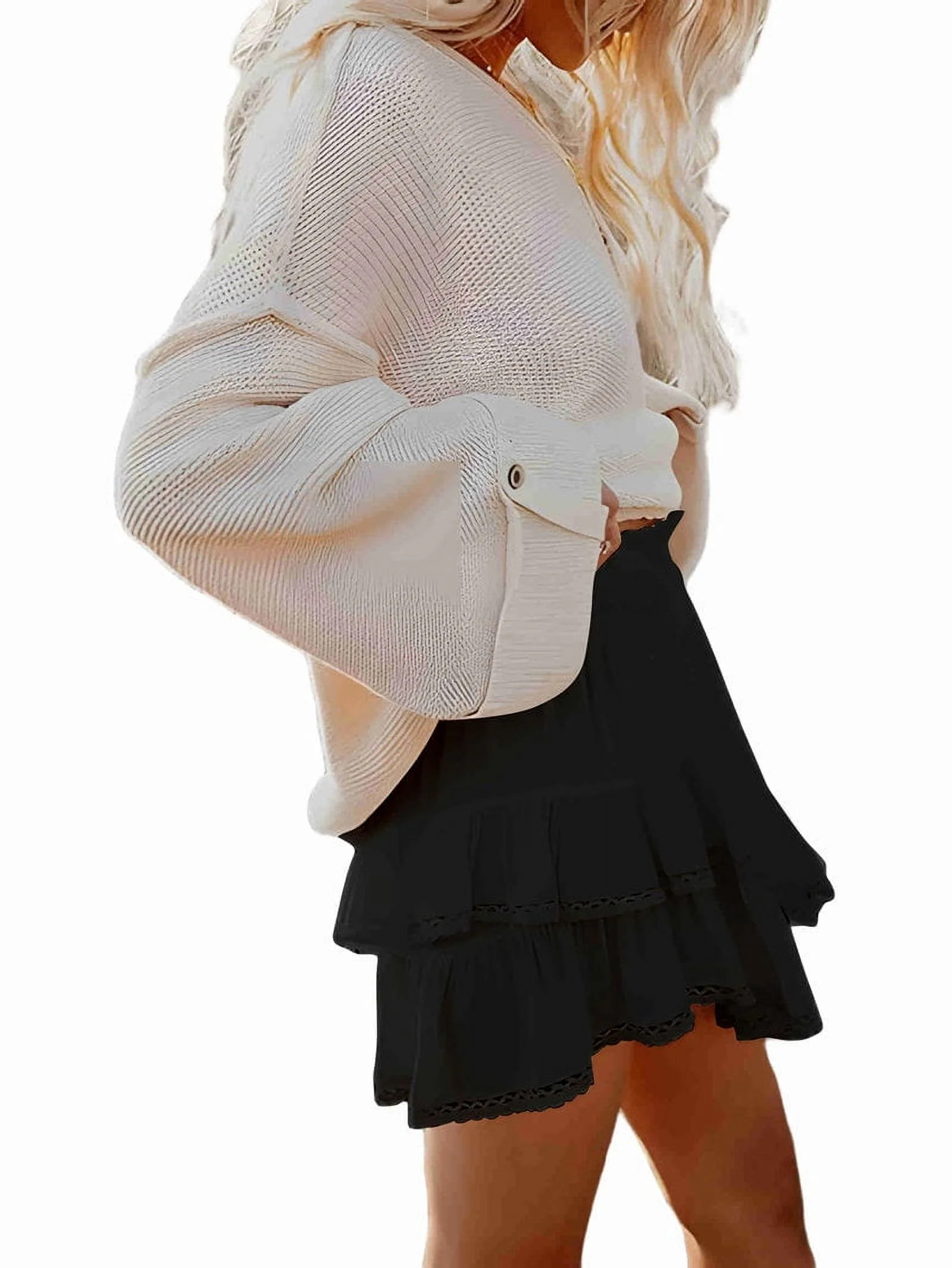 Boho Ruffle Tiered Skorts High Waist Mini Skirts Black XL | Walmart (US)