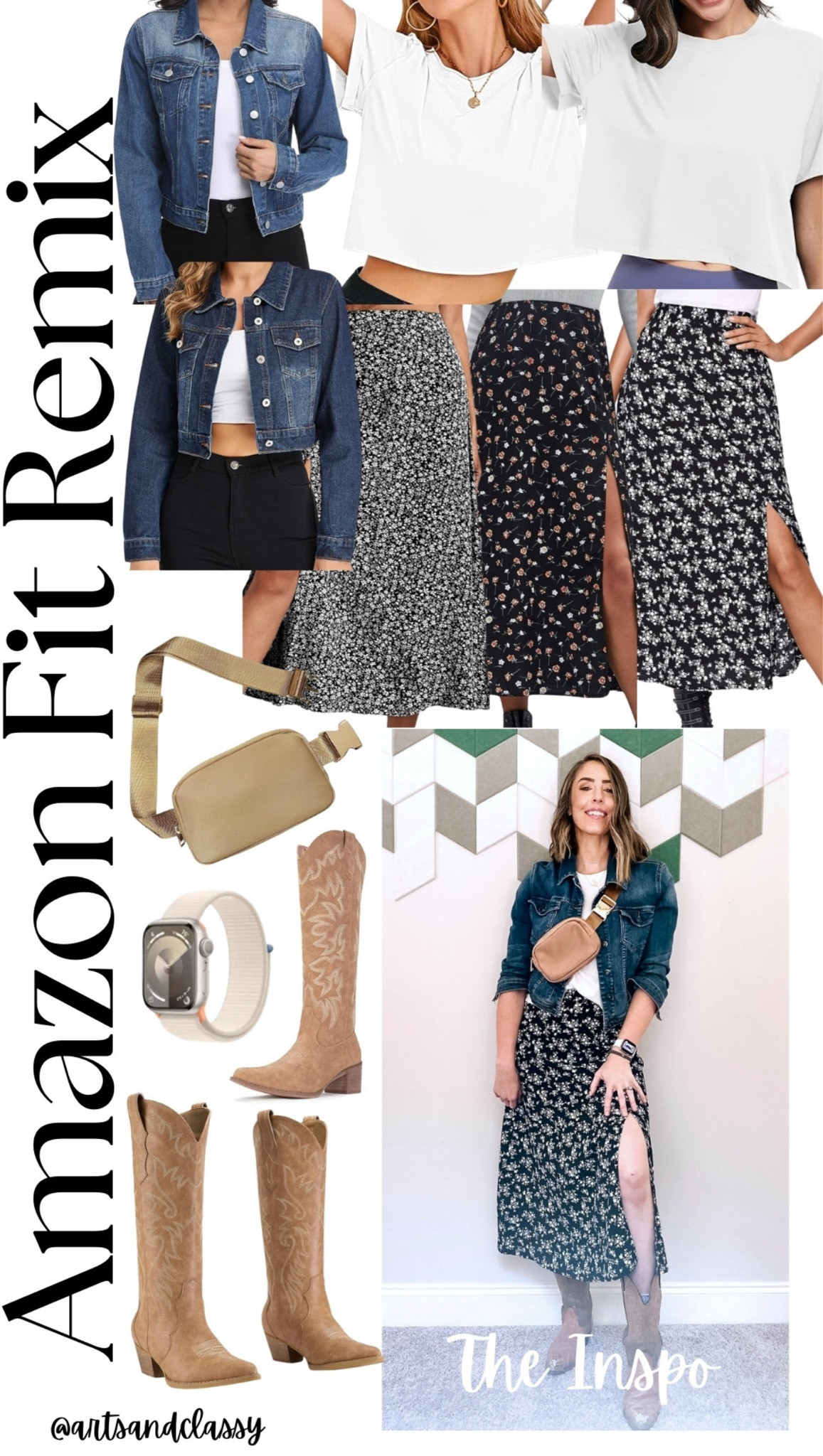 I love a cute maxi skirt and cowboy boots combo! This outfit can work for fall, winter, and spring! #women'sstyle #floralprint #jeans #beltbag #westernboots #denimjacket
 


#LTKStyleTip #LTKFindsUnder100