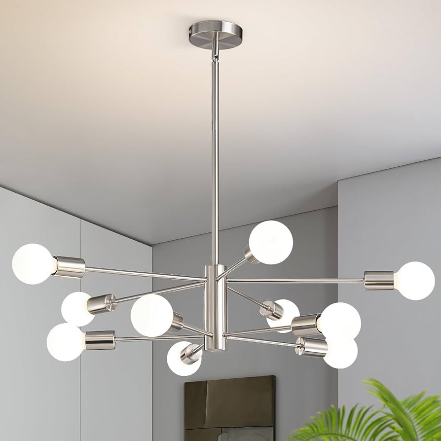 RUIYEY Modern Sputnik Chandeliers Light, 10 Lights Brushed Nickel Chandeliers for Dining Room, E2... | Amazon (CA)