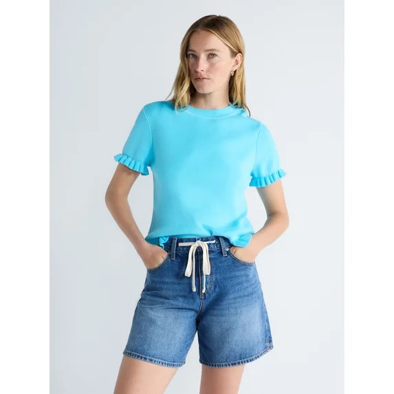 Free Assembly Women’s Ruffle Trim Sweater with Short Sleeves, Lightweight, Sizes XS-XXL | Walmart (US)