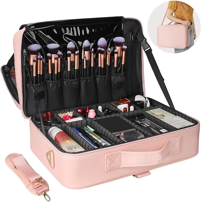 Relavel Travel Makeup Train Case Makeup Cosmetic Case Organizer Portable Artist Storage Bag with ... | Amazon (US)