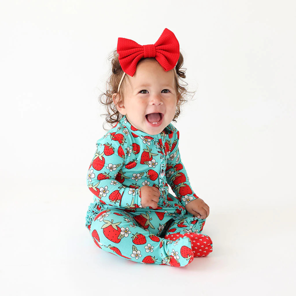 Strawberries Blue Baby Girl Sleeper | Happy Berry | Posh Peanut
