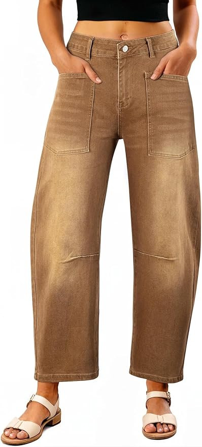 EVALESS Womens Baggy Barrel Jeans High Waisted Wide Leg Boyfriend Denim Ankle Pants | Amazon (US)