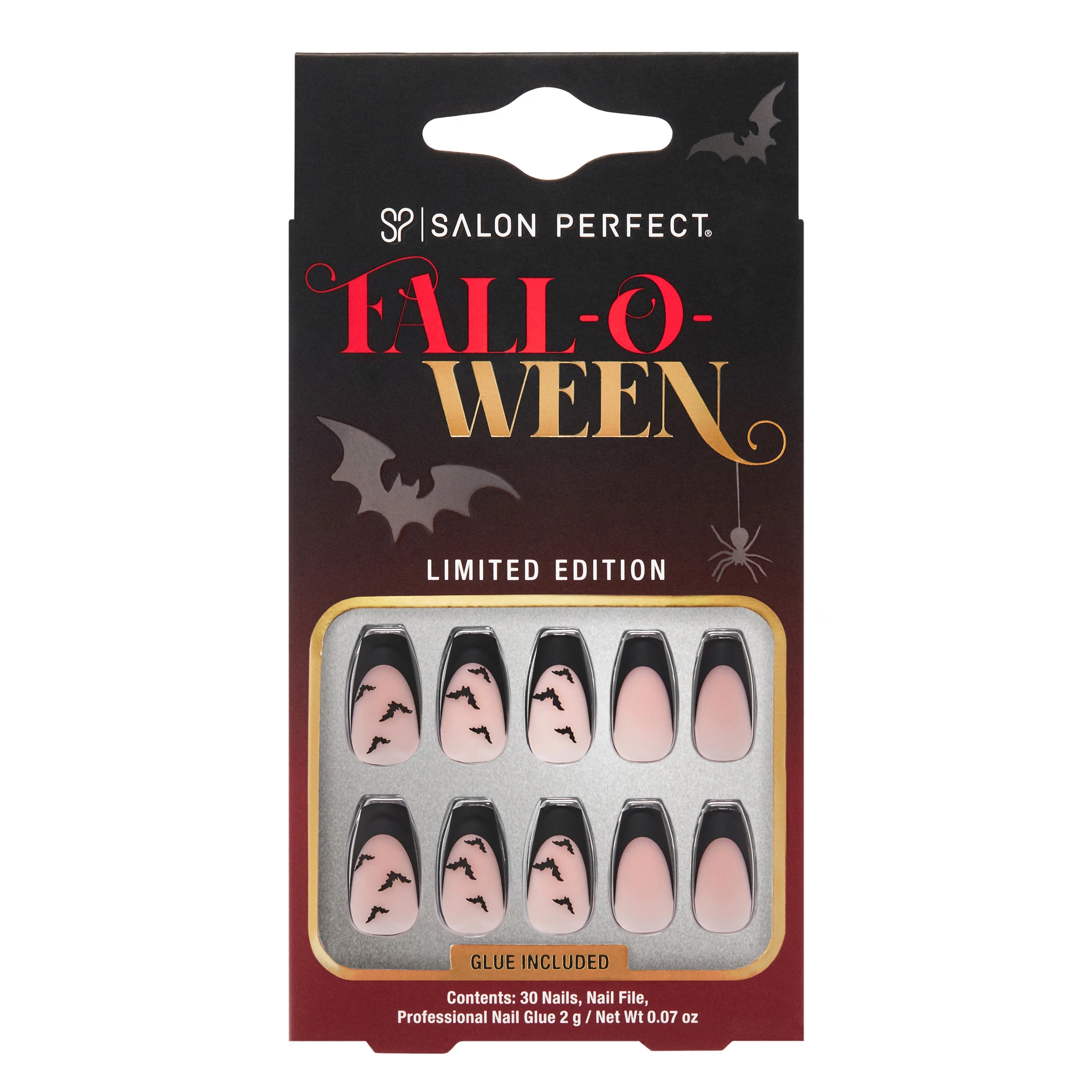 Salon Perfect Falloween Press On Nails, 334 Matte Black French Bats, File & Glue Included, 30 Nai... | Walmart (US)