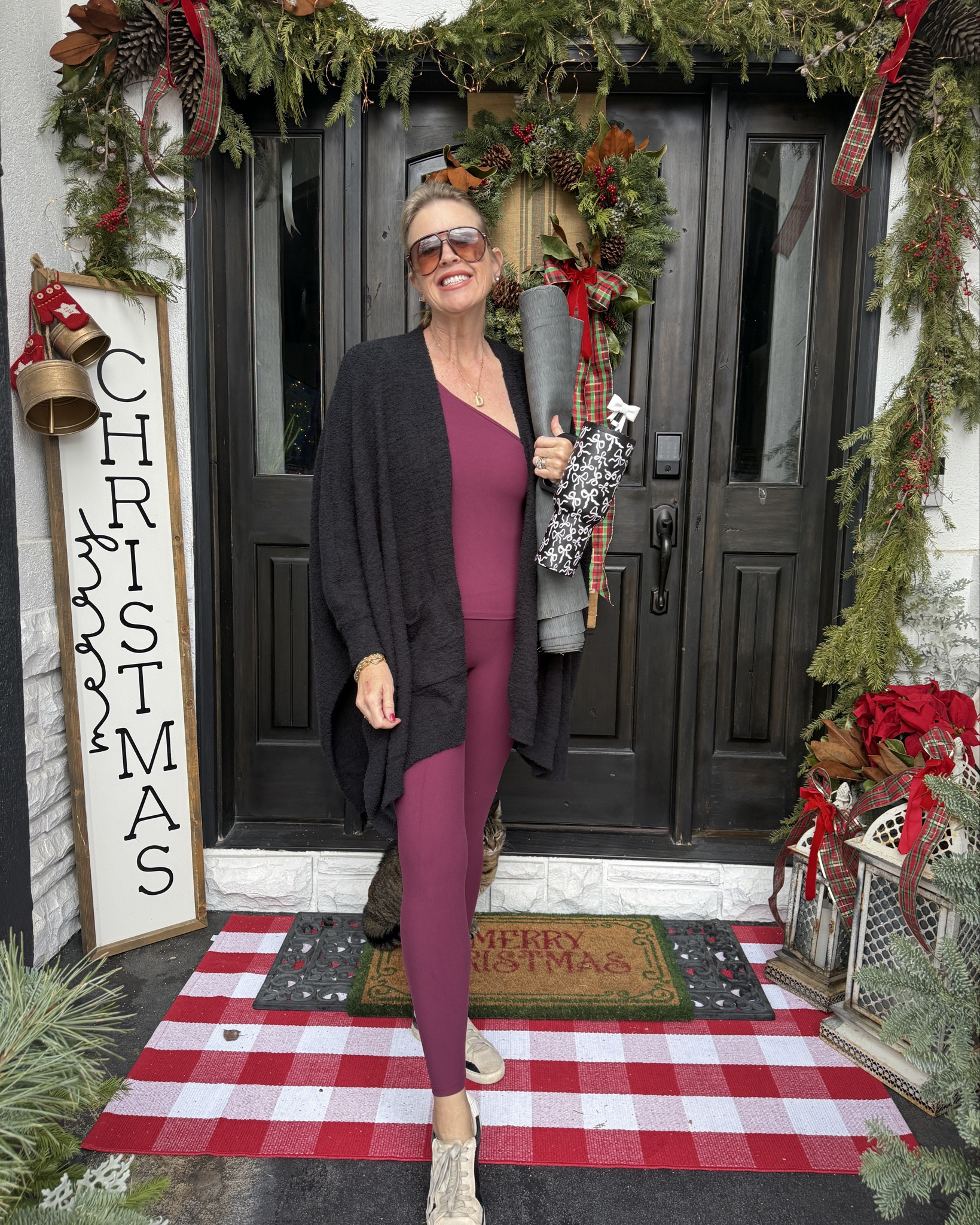 Headed to Yoga or Pilates ?
What about cozy couch days or perfect paired with leggings or jeans .perfect for Saturday style

I love these cozy, super soft  cardigans in several color choices… affordable price point and one size perfect for everyone in your list…arrives I. Time for Christmas 

My leggings and one side tank with built in bra are Spanx and so buttery soft, and hold you in, but comfortable.  Tts I am in medium 

Sunnies and Star tennis shoes a great affordable find. 

Bow 40 oz tumbler by katdid 

Bow straw cover and glass strap Amazon find 

#LTKActive #LTKFindsUnder50 #LTKGiftGuide