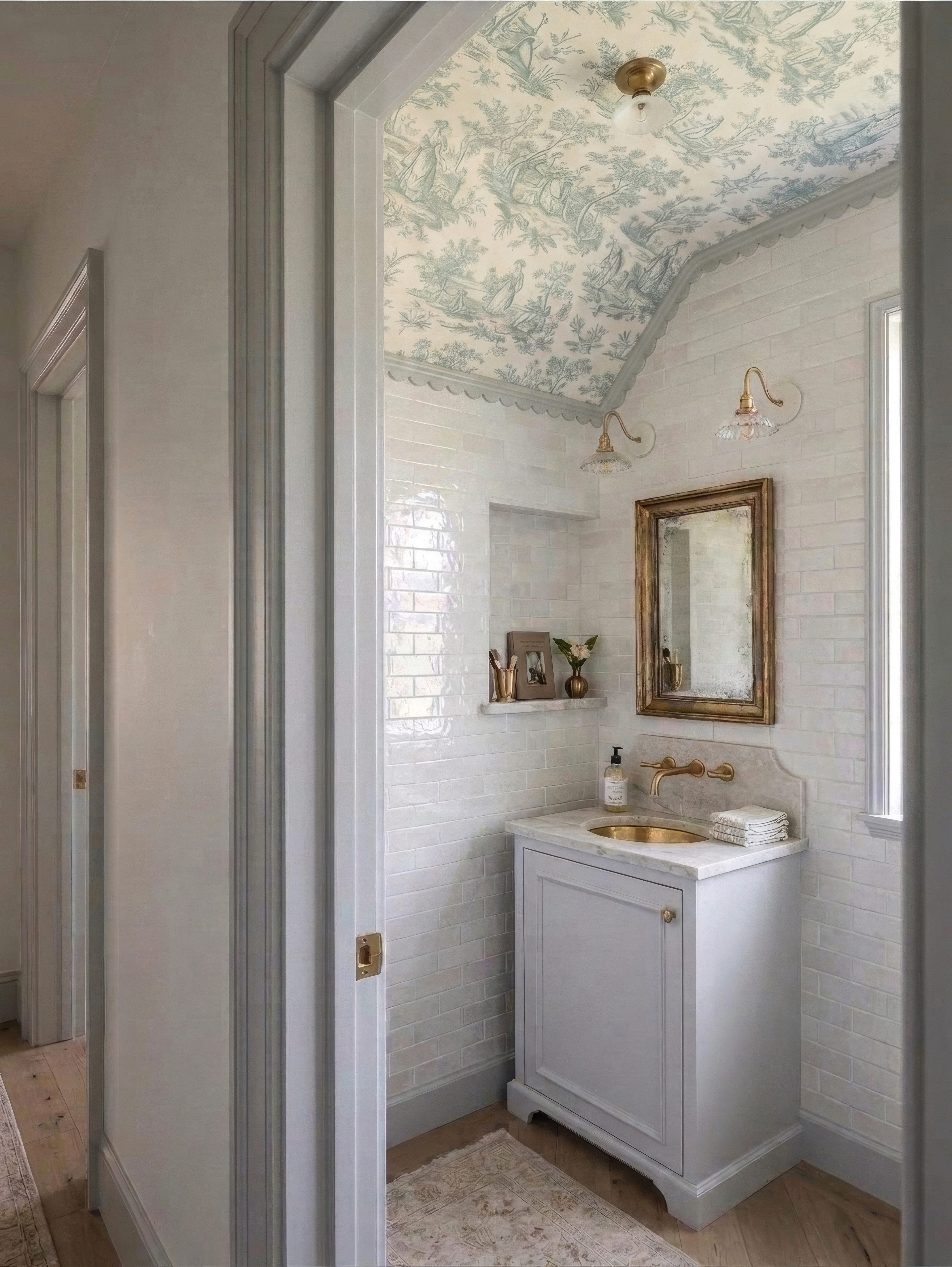 A little powder room moment that feels straight out of a storybook 🤍✨ Soft patterns, warm brass, and timeless charm.


#LTKhome #LTKstyle #LTKfinds #powderroom #bathroominspo #eurocottage #cottagecorehome #timelessdesign #vintagestyle #brassfixtures #wallpaperceiling #homedecor #interiorinspo #neutralhome #cozycorners #smallspaces #classicinteriors #ltkcreator 

 