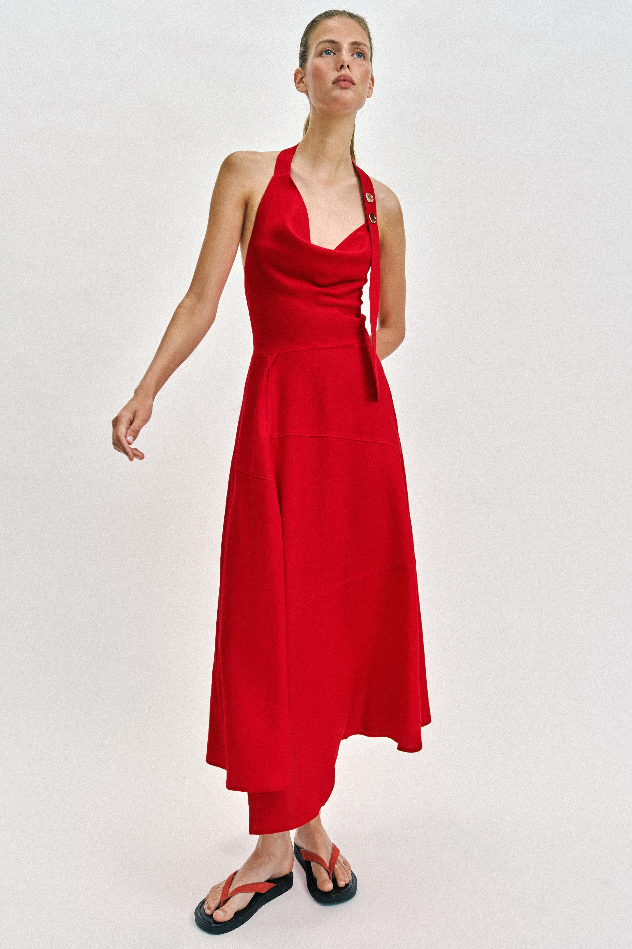 LINEN BLEND HALTER MIDI DRESS | Zara US