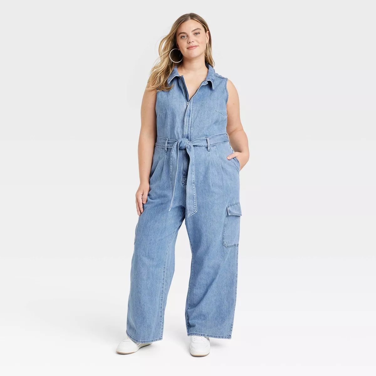 Women's Denim Cargo Jumpsuit - Universal Thread™ Medium Wash 22 | Target