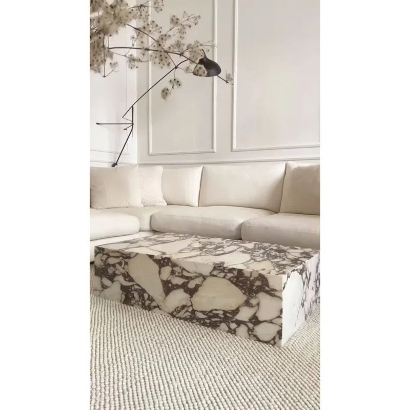 Genuine Marble Block Coffee Table, Matte - Calacatta Viola Marble | Wayfair North America