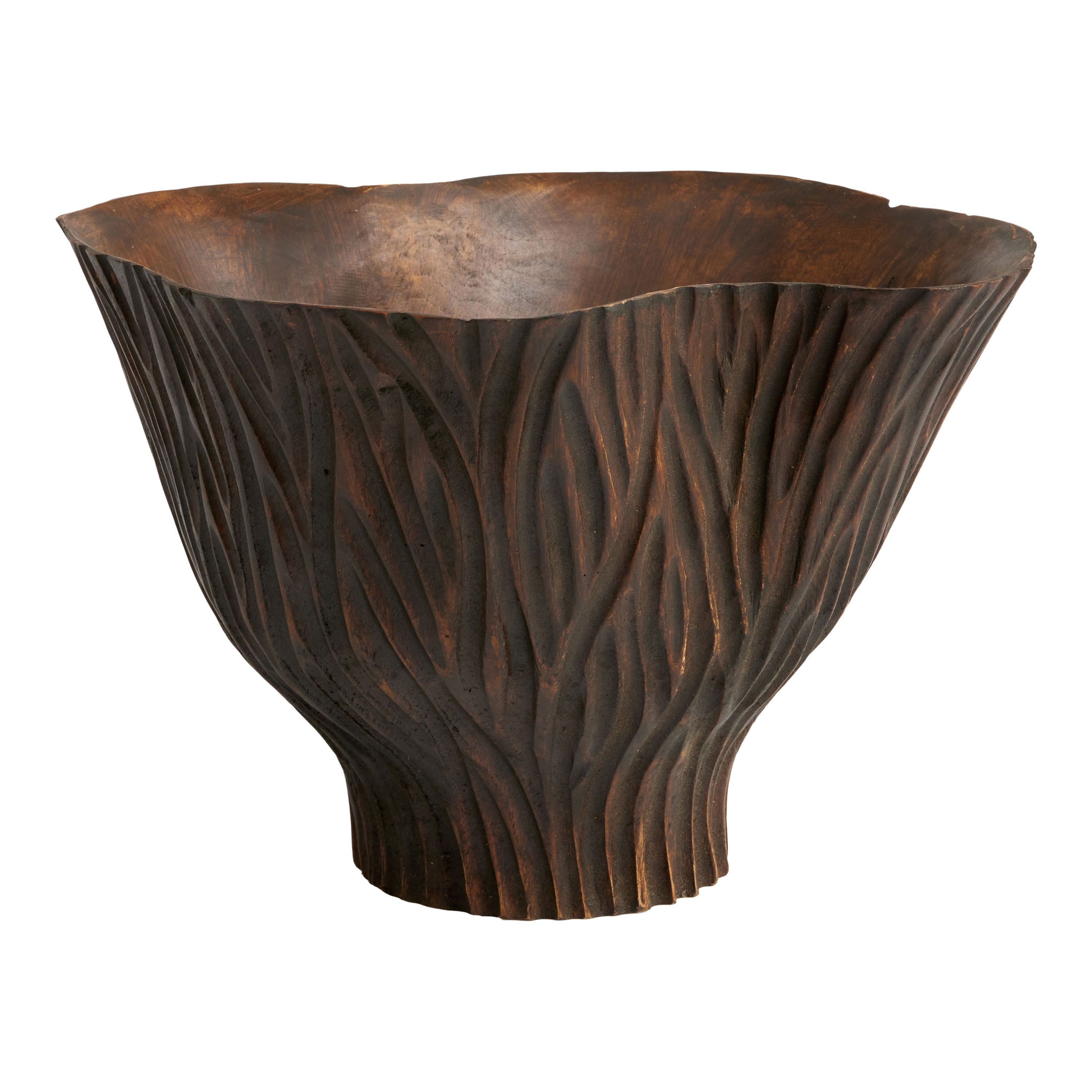 CRAFT Black Teak Wood Ruffled Bowl | World Market