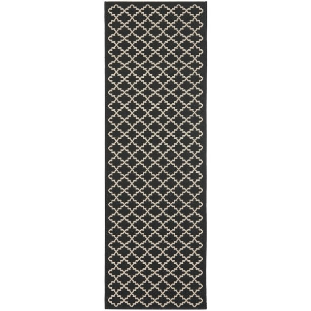 SAFAVIEH Courtyard Hilbert Trellis Indoor/Outdoor Runner Rug, 2'3" x 6'7", Black/Beige | Walmart (US)