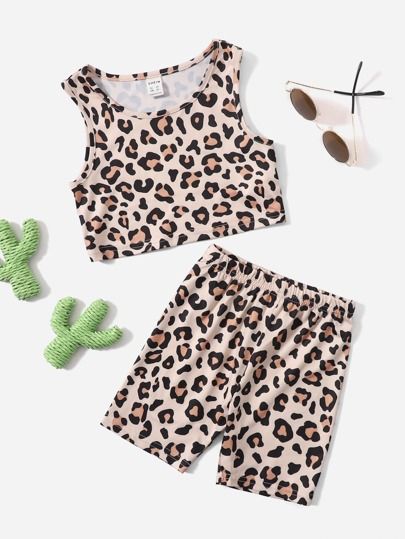 SHEIN Toddler Girls Leopard Tank Top & Biker Shorts Set | SHEIN