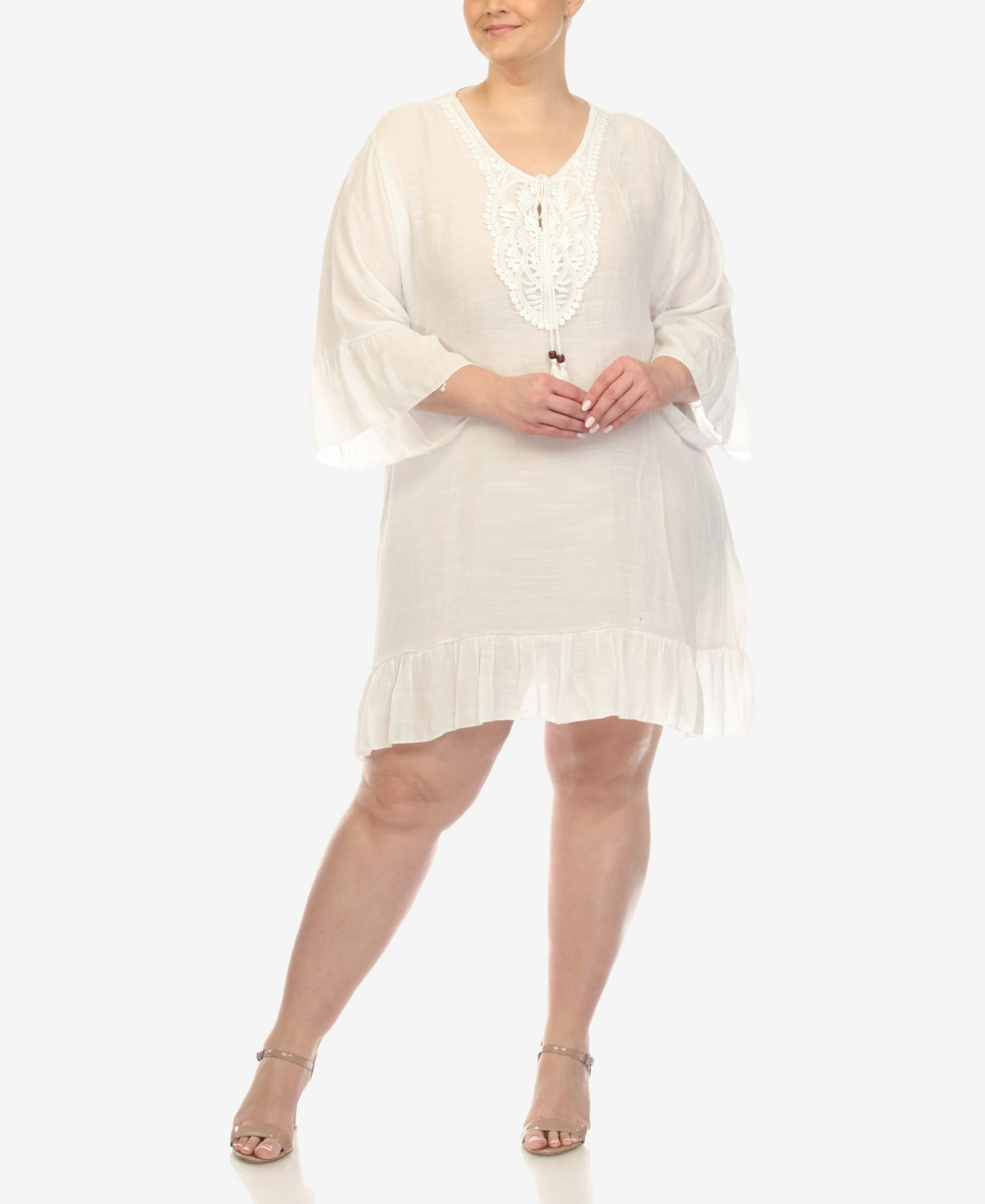 White Mark Plus Size Sheer Embroidered Knee Length Cover Up Dress - White | Macy's