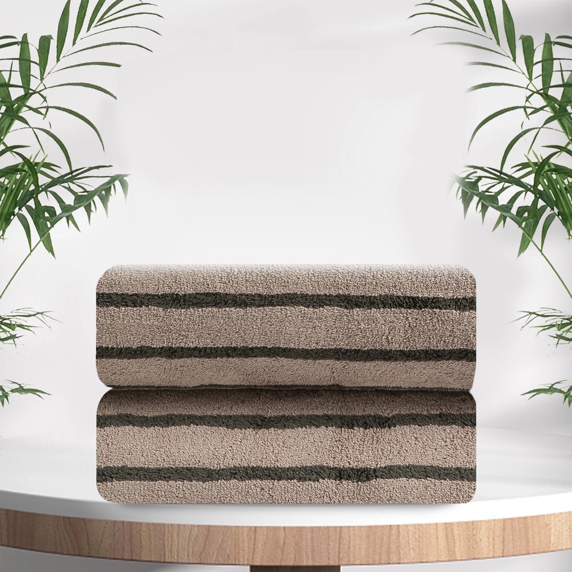 Jessy Home 2 Pack Hand Towel Dark Brown Bicolor bar Stripe Towel Set | Walmart (US)
