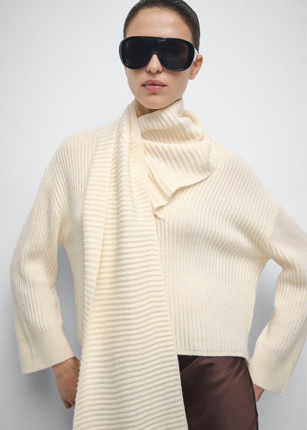 Ribbed sweater with scarf detail | MANGO (UK)