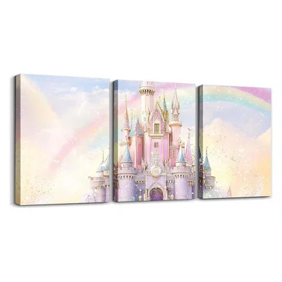Kids Castle Picture Wall Decor Glitter Castle Canvas Wall Art For Living Room Bedroom Fariy Tale 3 PCS Wall Painting Kids Boys Girls Kawaii Room Decor | Wayfair North America