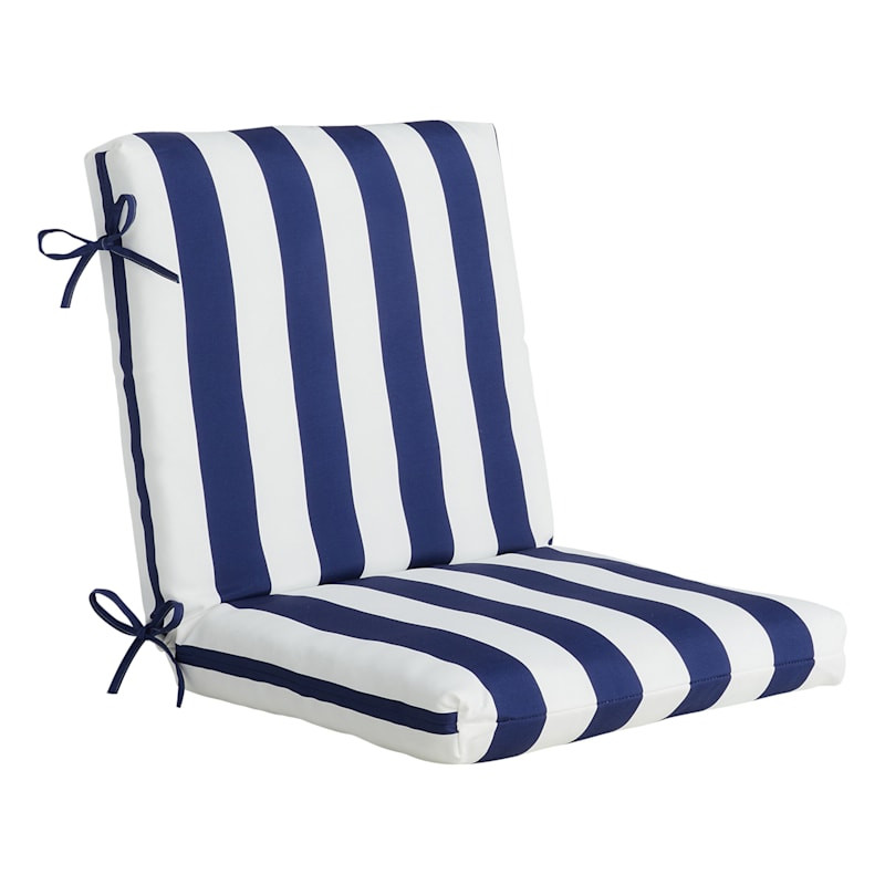 Navy Blue Awning Stripe Outdoor Hinged Cushion | At Home