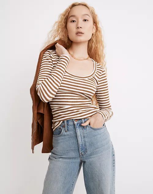 Pointelle Square-Scoop Tee in Stripe | Madewell