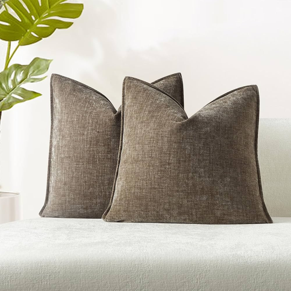 JUSPURBET Set of 2 Stone Chenille Throw Pillow Covers 24x24 Inch Soft Textured Decorative Cushion... | Amazon (US)