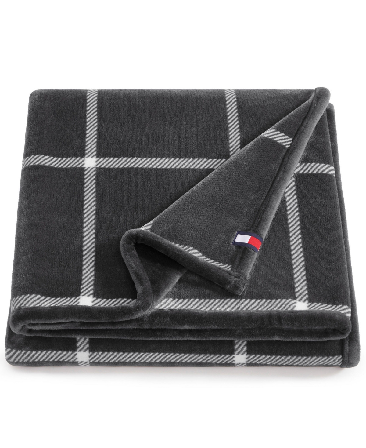 Tommy Hilfiger Printed Plush Plaid Throw Blanket, 70" x 50" - Dark Gray | Macy's