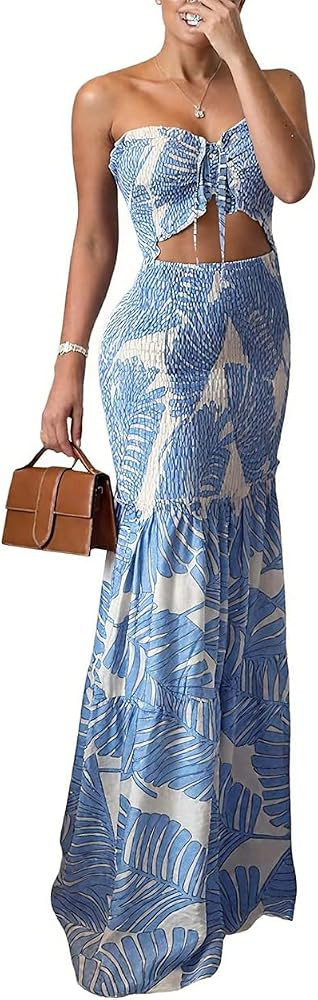 CHICME Floral Vacation Dress Halter Tie Ruched Womens Maxi Dress | Amazon (US)