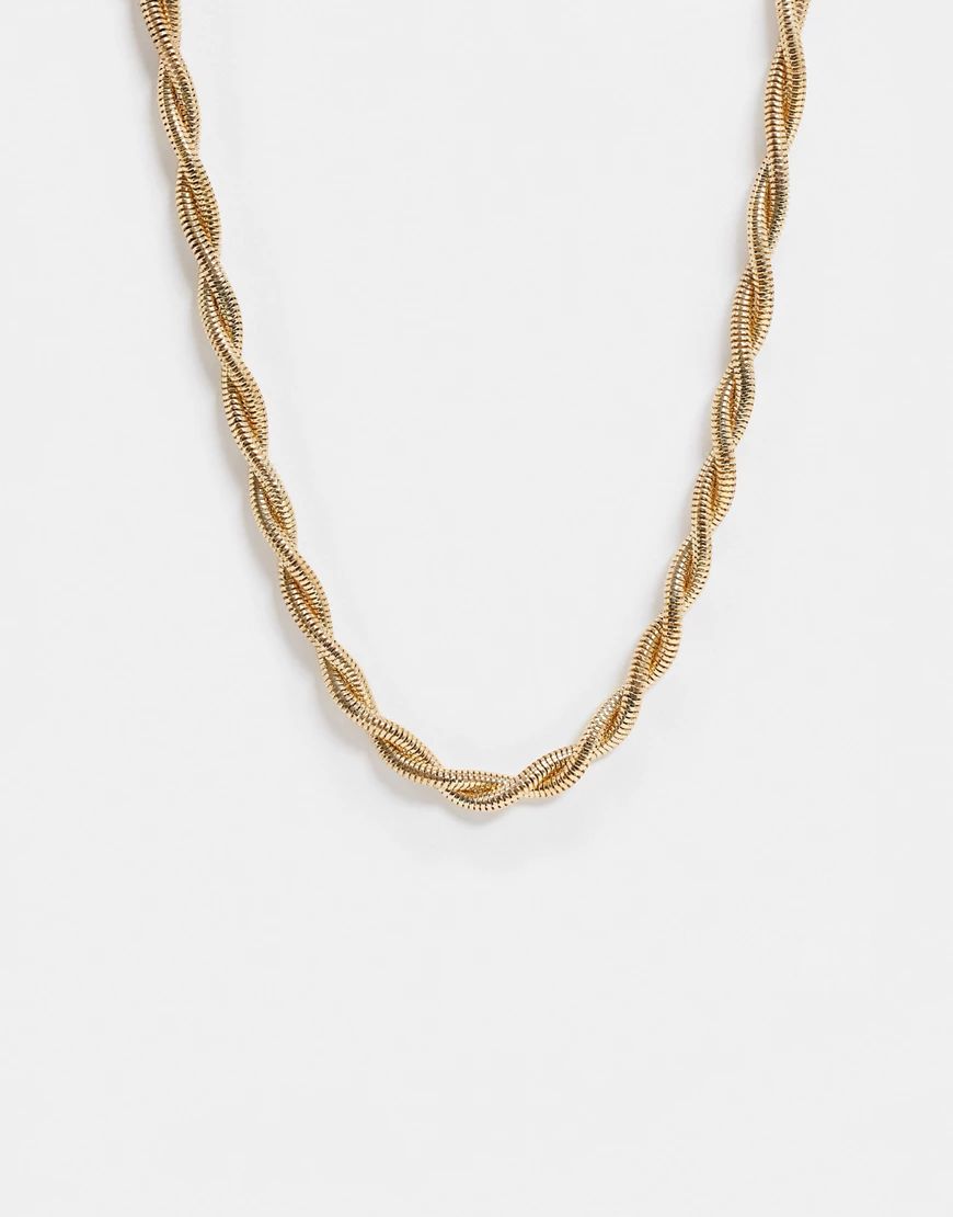 ASOS DESIGN necklace in ribbed twist chain in gold tone | ASOS (Global)