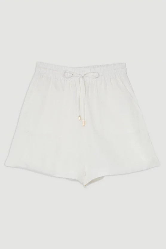 Viscose Linen Tie Waist Woven Short | Karen Millen UK + IE + DE + NL