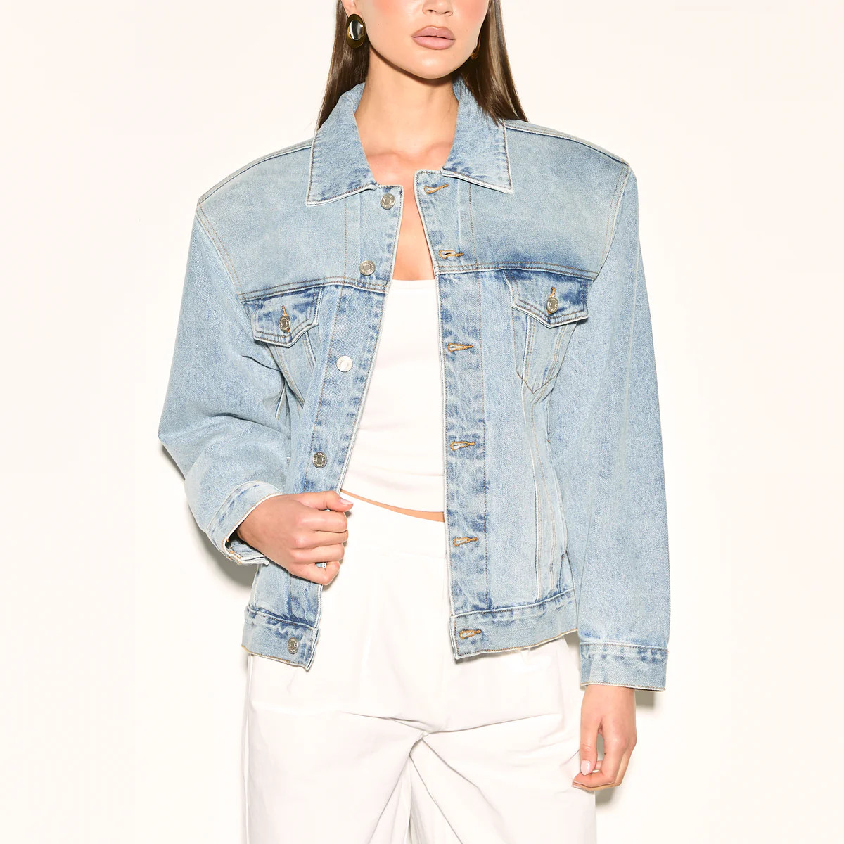 SIANNA Structured Shoulder Denim Jacket | Noughts and Kisses