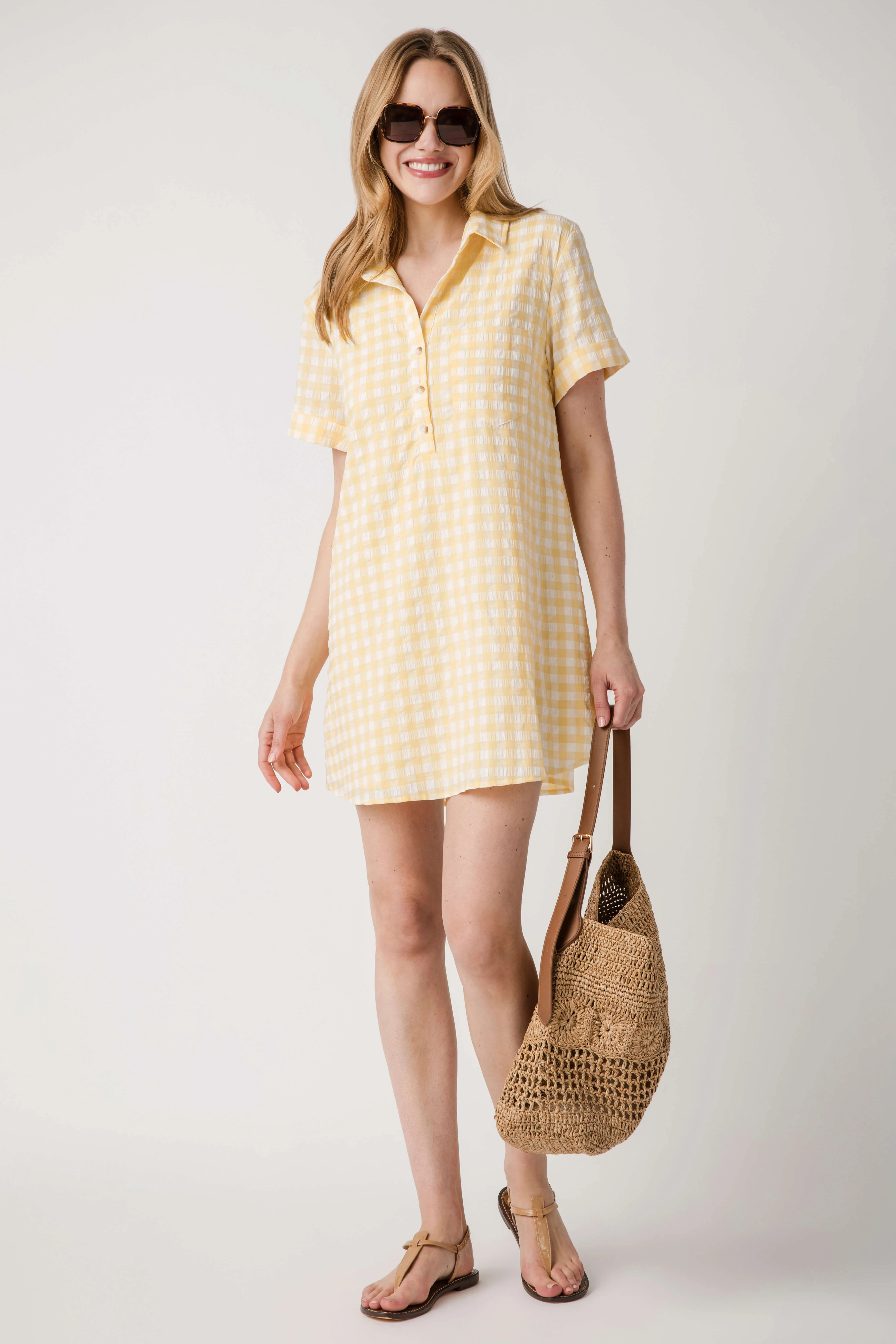 Day + Moon Gingham Easy Shirt Dress With Pocket Detail | Social Threads