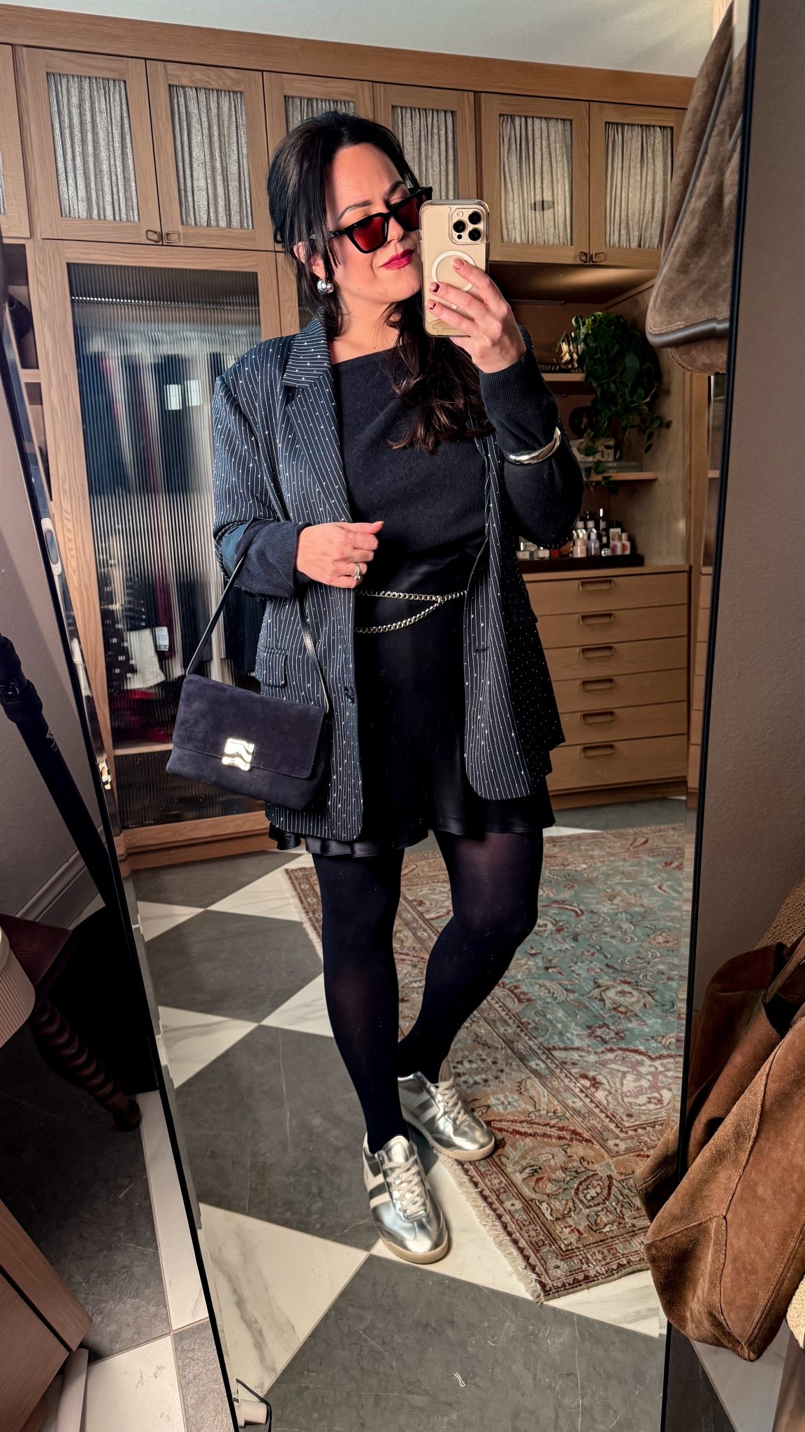 Outfit Formula Day 5 and she really said curveball. Short skirt, cardigan, and sneakers for a full NYE moment. 

My blazer is from Anthropologie last year so I linked a similar one!✨

#LTKSeasonal #LTKHoliday #LTKootd