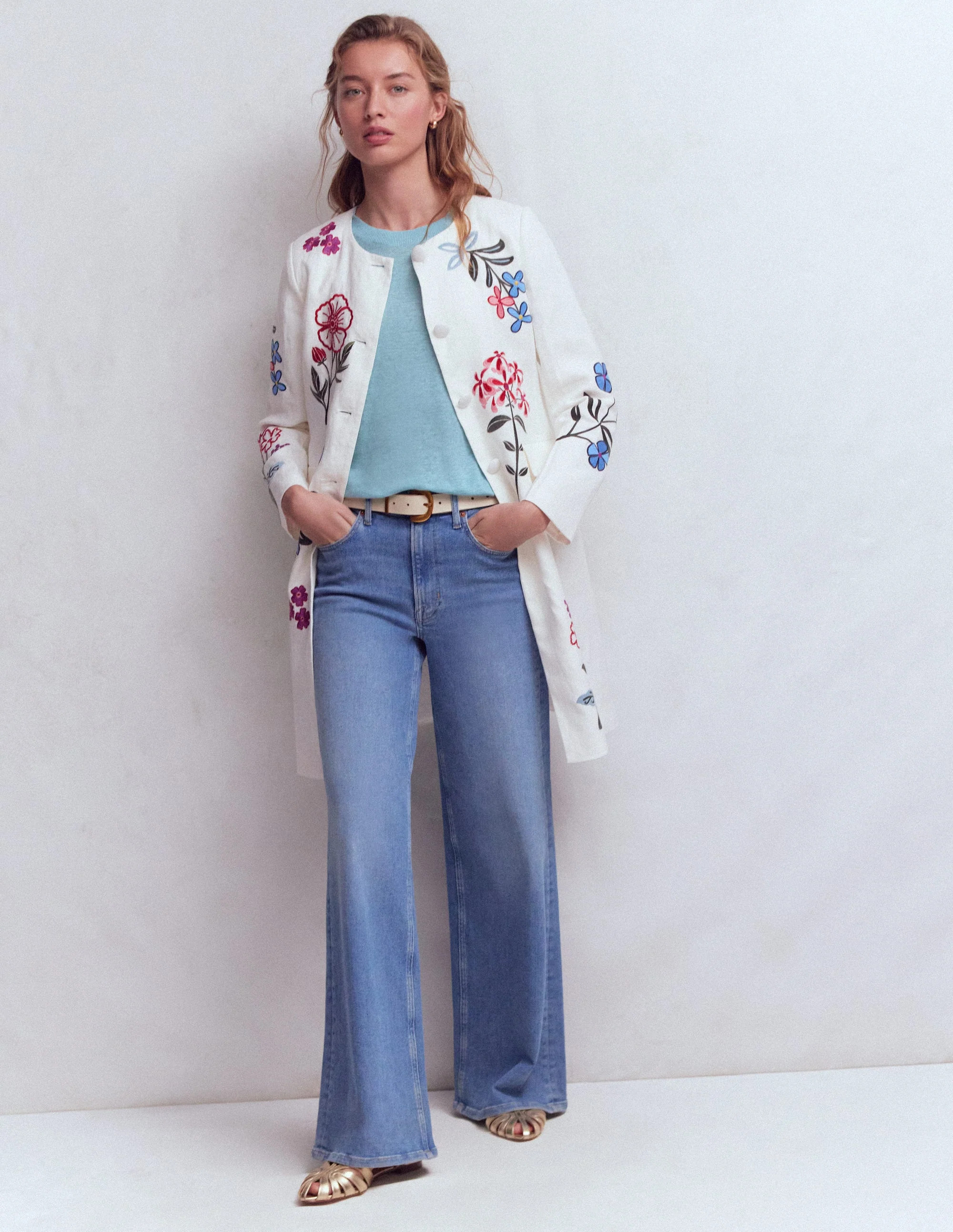 Embroidered Linen Coat-Ivory Embroidered | Boden (US)