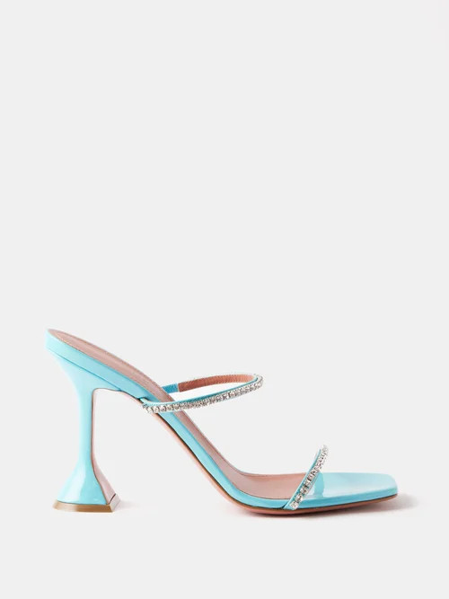 Amina Muaddi - Gilda 95 Crystal Patent-leather Sandals - Womens - Turquoise | Matches (UK)