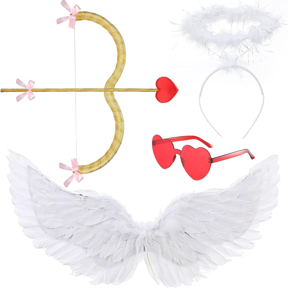 Costume Set, Cupid Bow and Arrow Feather Wings Headwear Arrows Bow Valentine Heart Rimless Sungla... | Amazon (US)