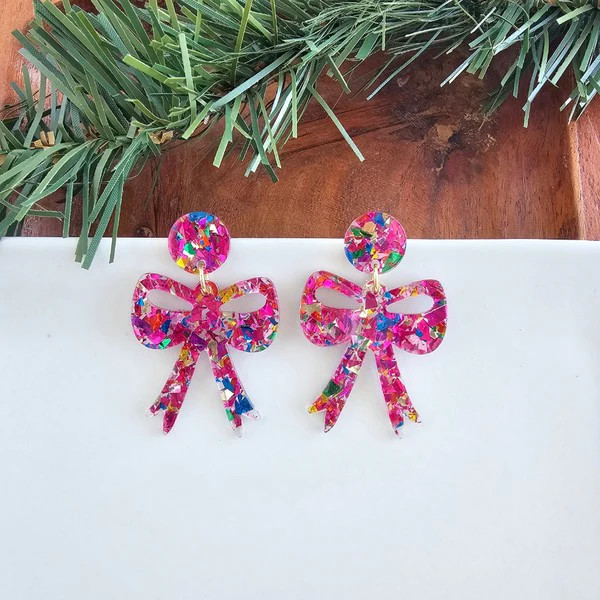 Bow Earrings - Pink Sparkle Pink Sparkle / OneSize | Casual Chic Boutique