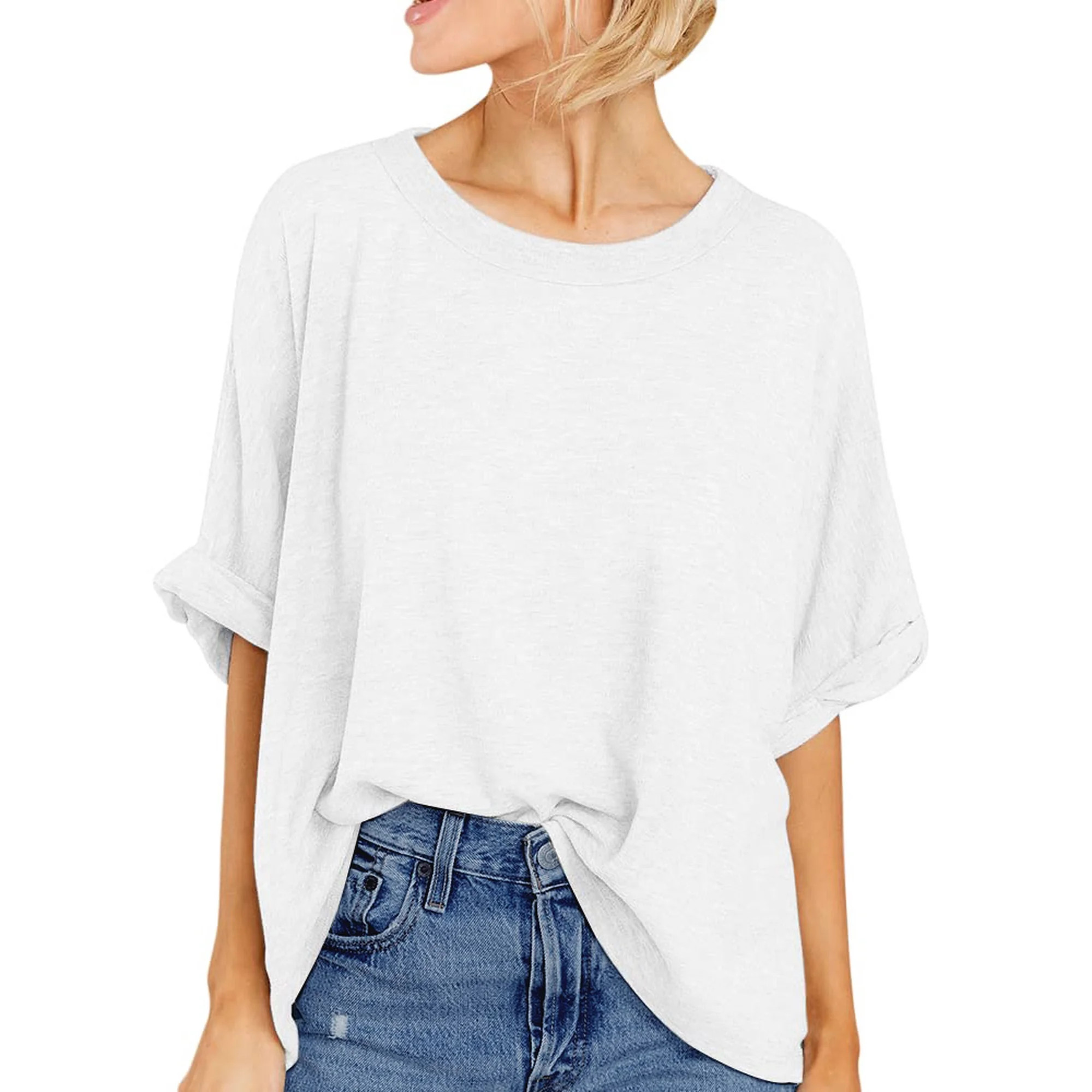 UVN Oversized T Shirt for Women Summer Casual Short Sleeve Tee Ladies Loose Crewneck Tops | Walmart (US)