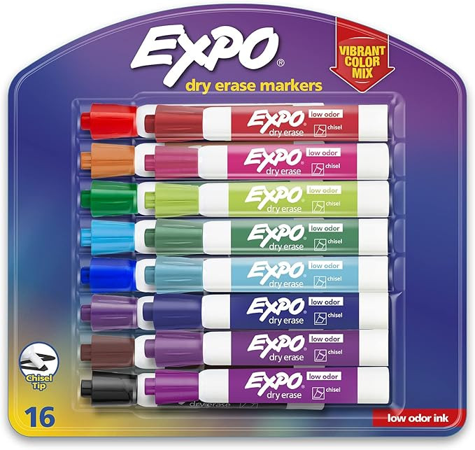 EXPO Low Odor Dry Erase Markers, Chisel Tip, Assorted Colors, 16 Count | Amazon (US)