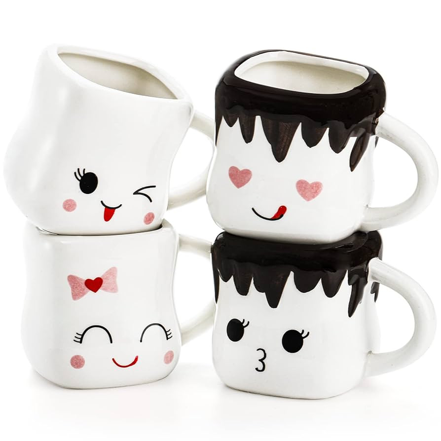 Hedume Set of 4 Cute Ceramic Hot Chocolate Mugs with Handle, Coffee Mug Set, Couple Matching Mugs... | Amazon (US)