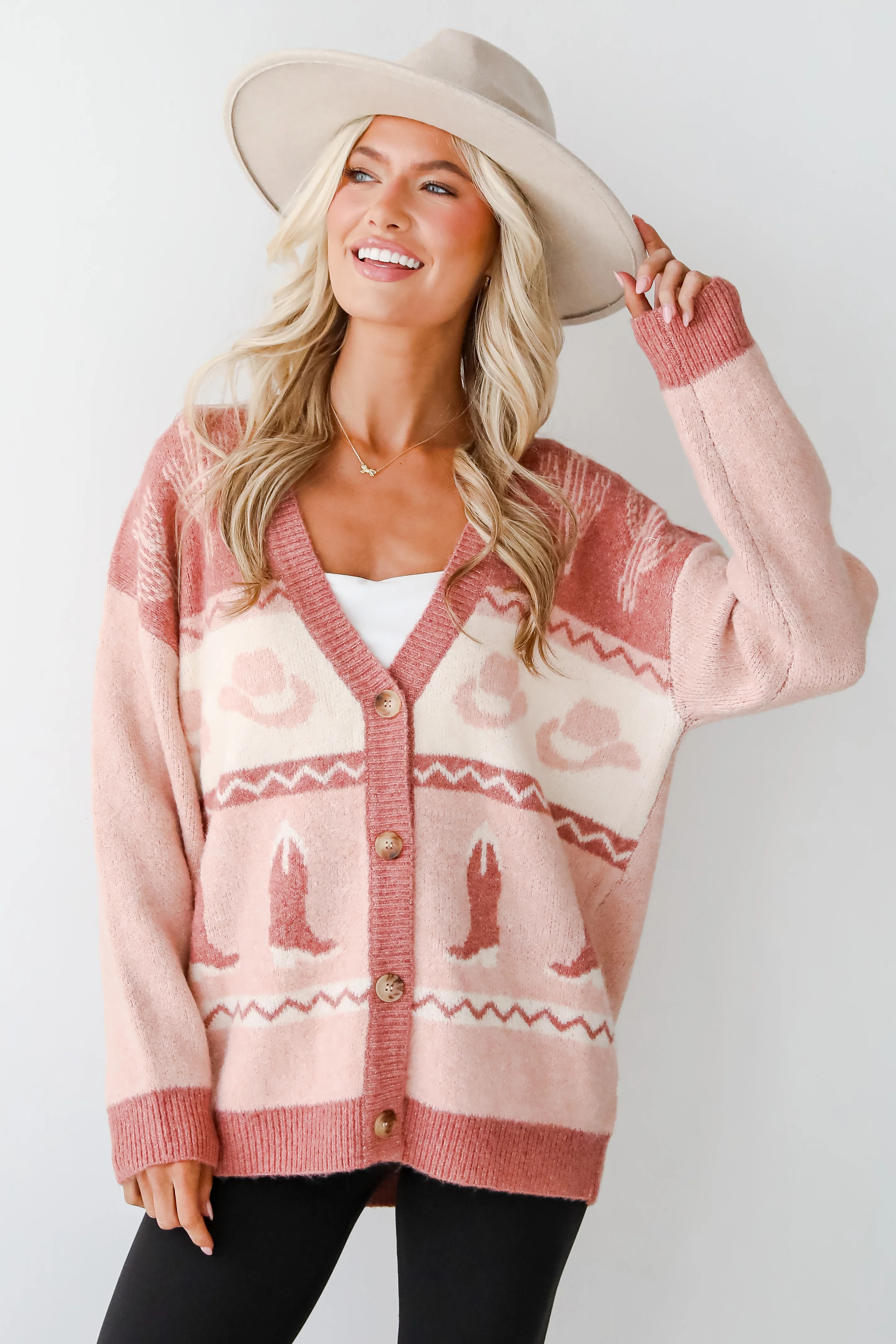 Cute Blush Sweater Cardigan | Western Sweater | DressUp | Dress Up