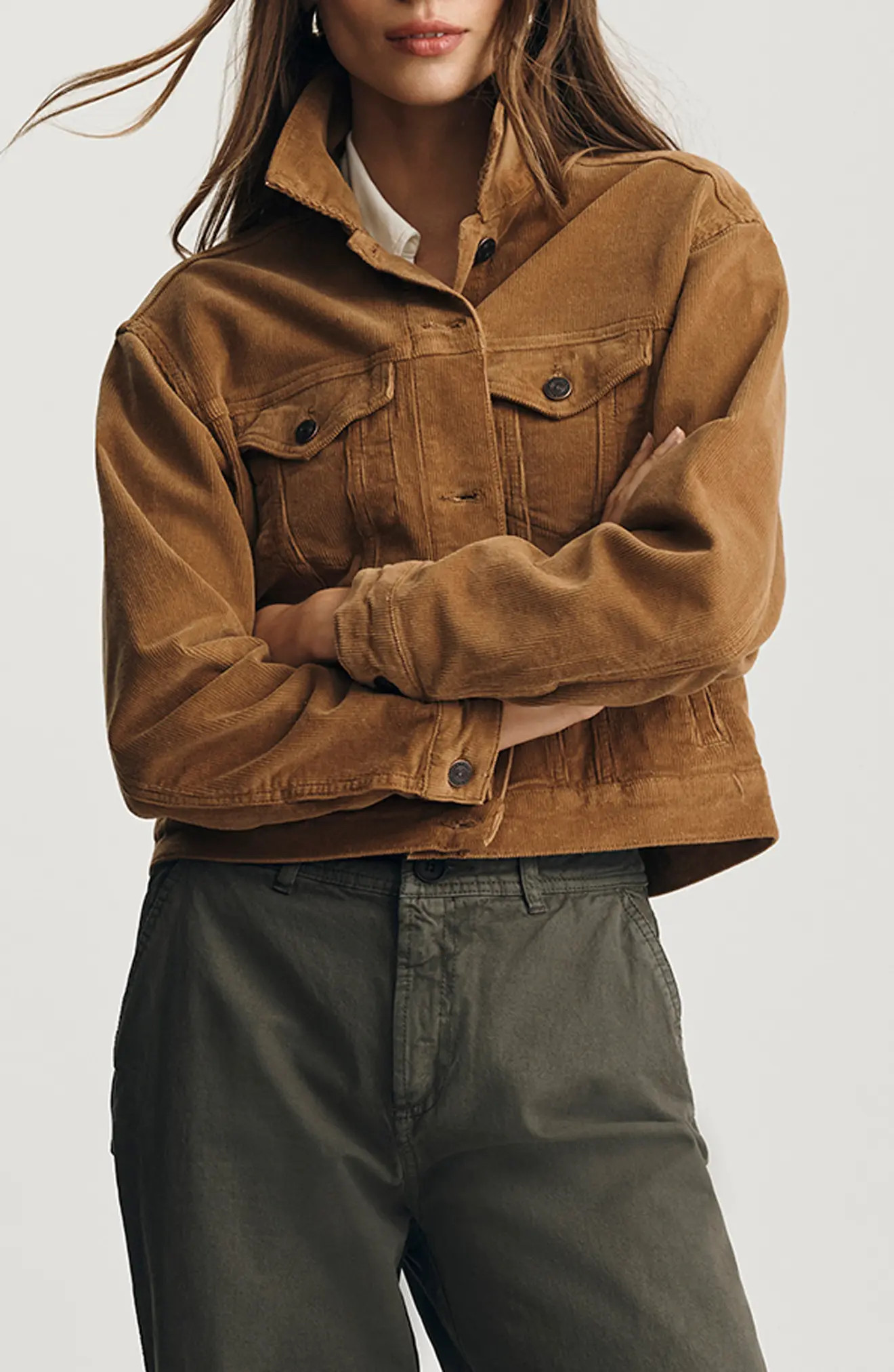 Mavi Jeans Megi Corduroy Crop Jacket in Camel Cord at Nordstrom, Size Large | Nordstrom
