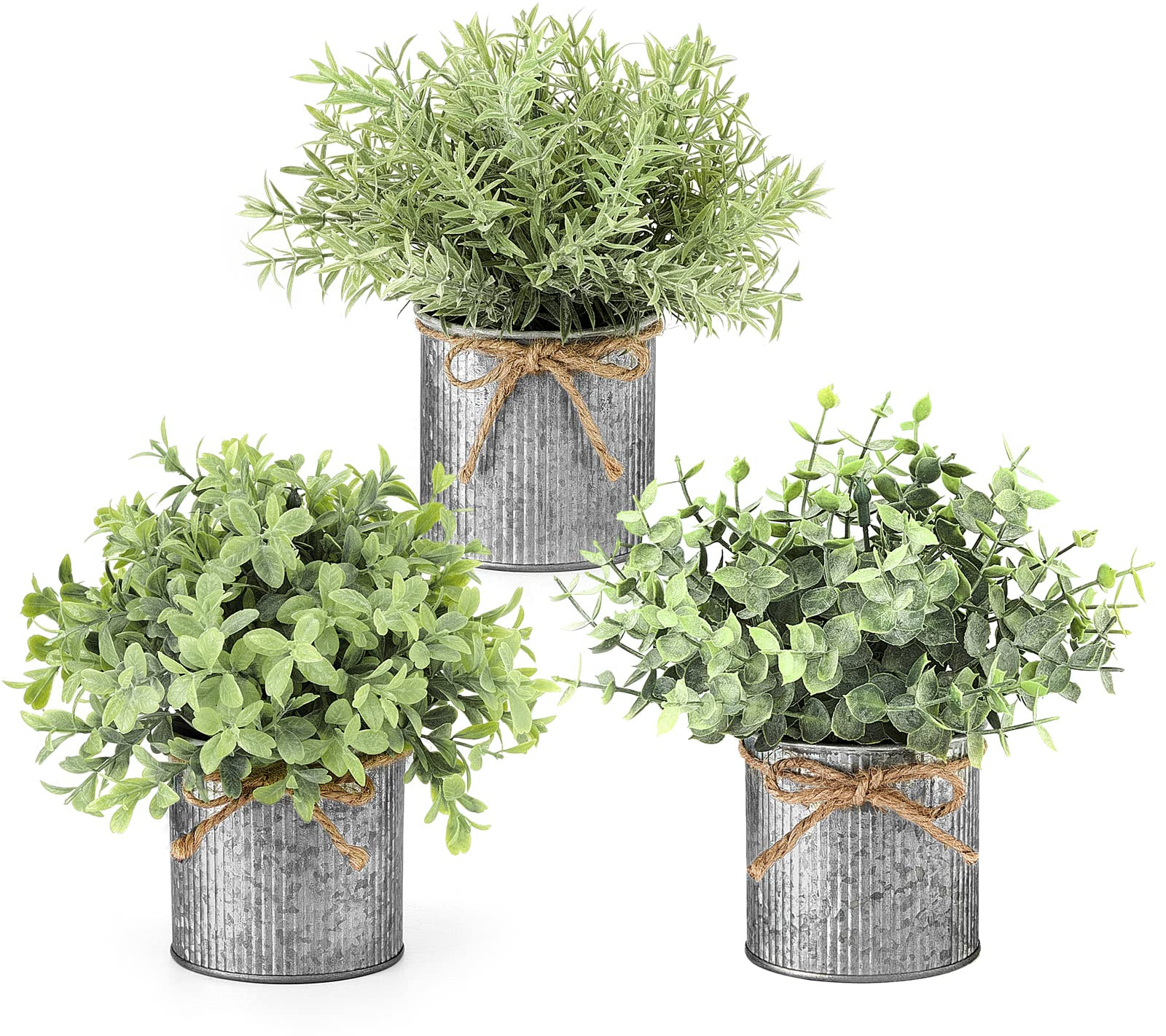 Mkono Small Fake Plants in Farmhouse Galvanized Metal Pots 3 Pack Potted Artificial Plant Eucalyp... | Amazon (US)