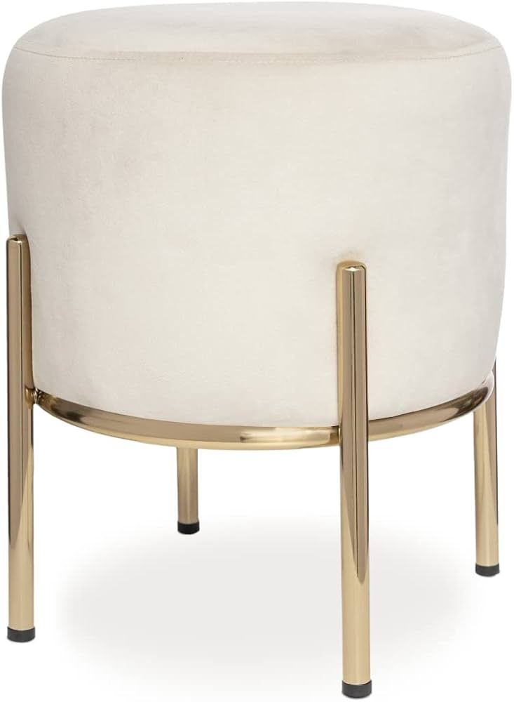 Milliard Upholstered Round Ottoman, Velvet Cushion with Gold Metal Legs, Use as a Vanity Chair St... | Amazon (US)