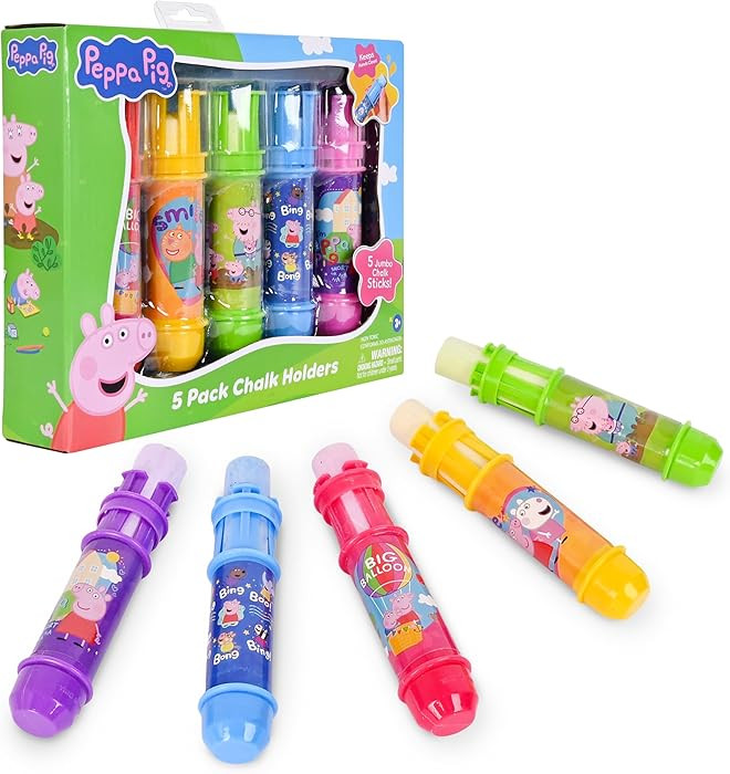 Peppa Pig 5 Pack Chalk Holders, Vibrant Sidewalk Chalk for Kids, Jumbo Chalk Holders, Adjustable ... | Amazon (US)